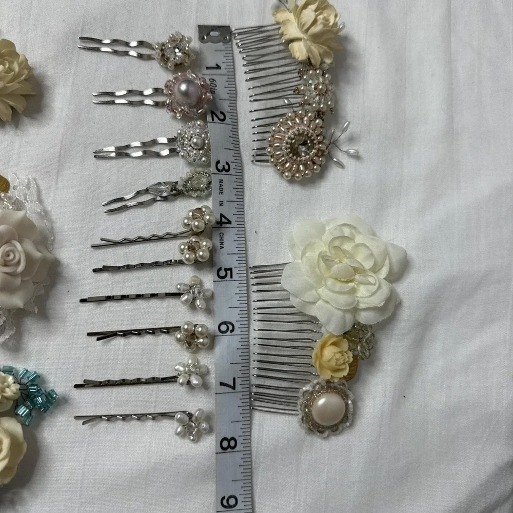 Hair Jewelry Combs Handmade Lot Of 15 Sparkle Prom Wedding Ceramic‎ Flowers